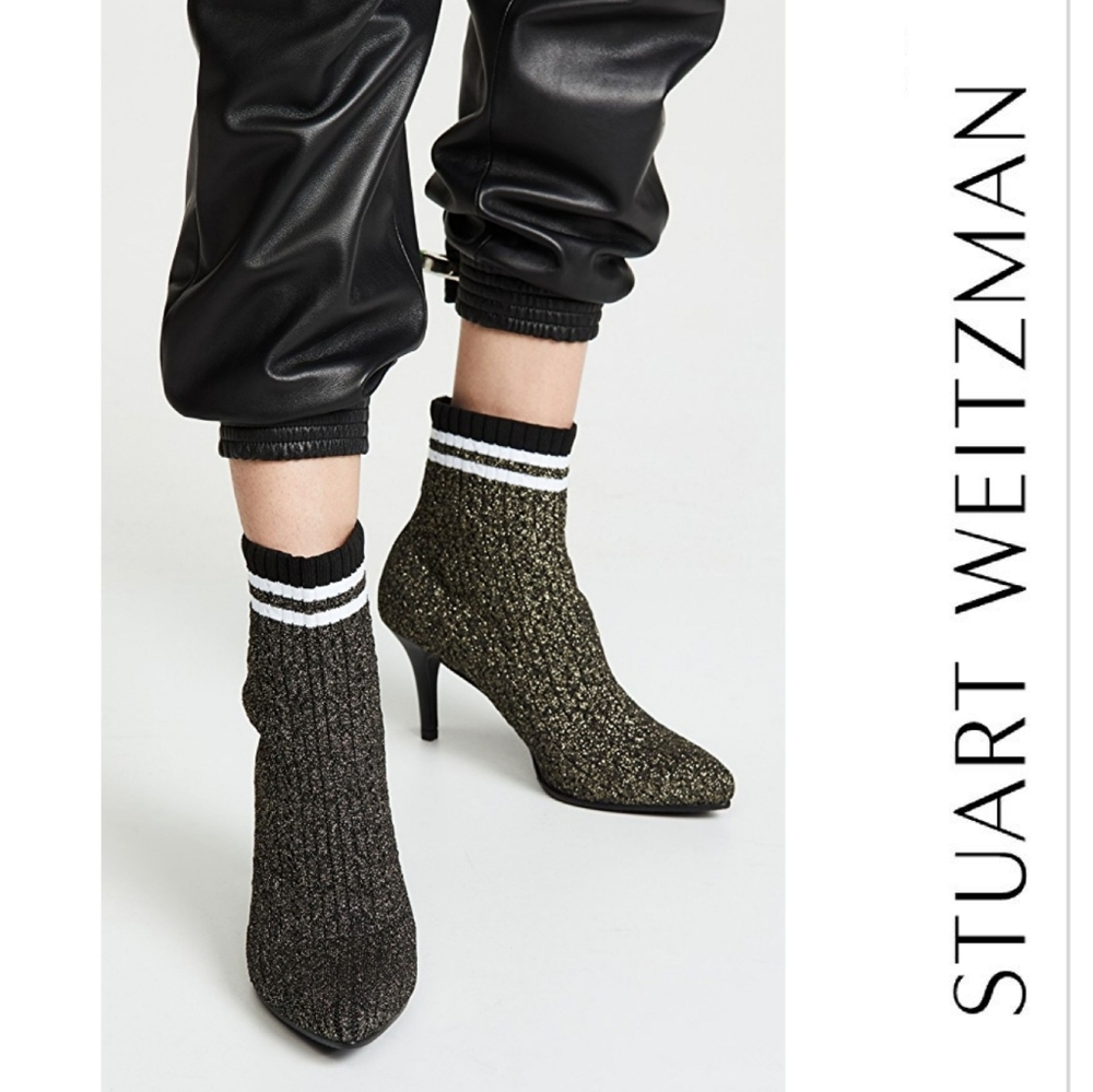 Metallic Knit Stuart Weitzman Booties - Picture 1 of 8